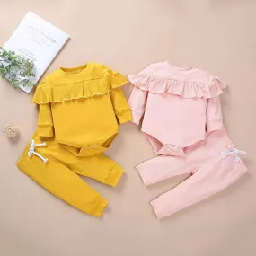 2-piece Solid Bodysuit & Pants for Baby Girl