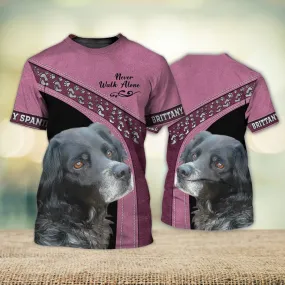 3D Dog T Shirts, Brittany Spaniel Love Never Walk Alone All Over Print T-Shirt, Gift For Pet Loves