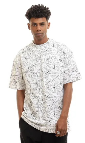 97163 Patterned Cotton Half Sleeves T-Shirt - White & Black