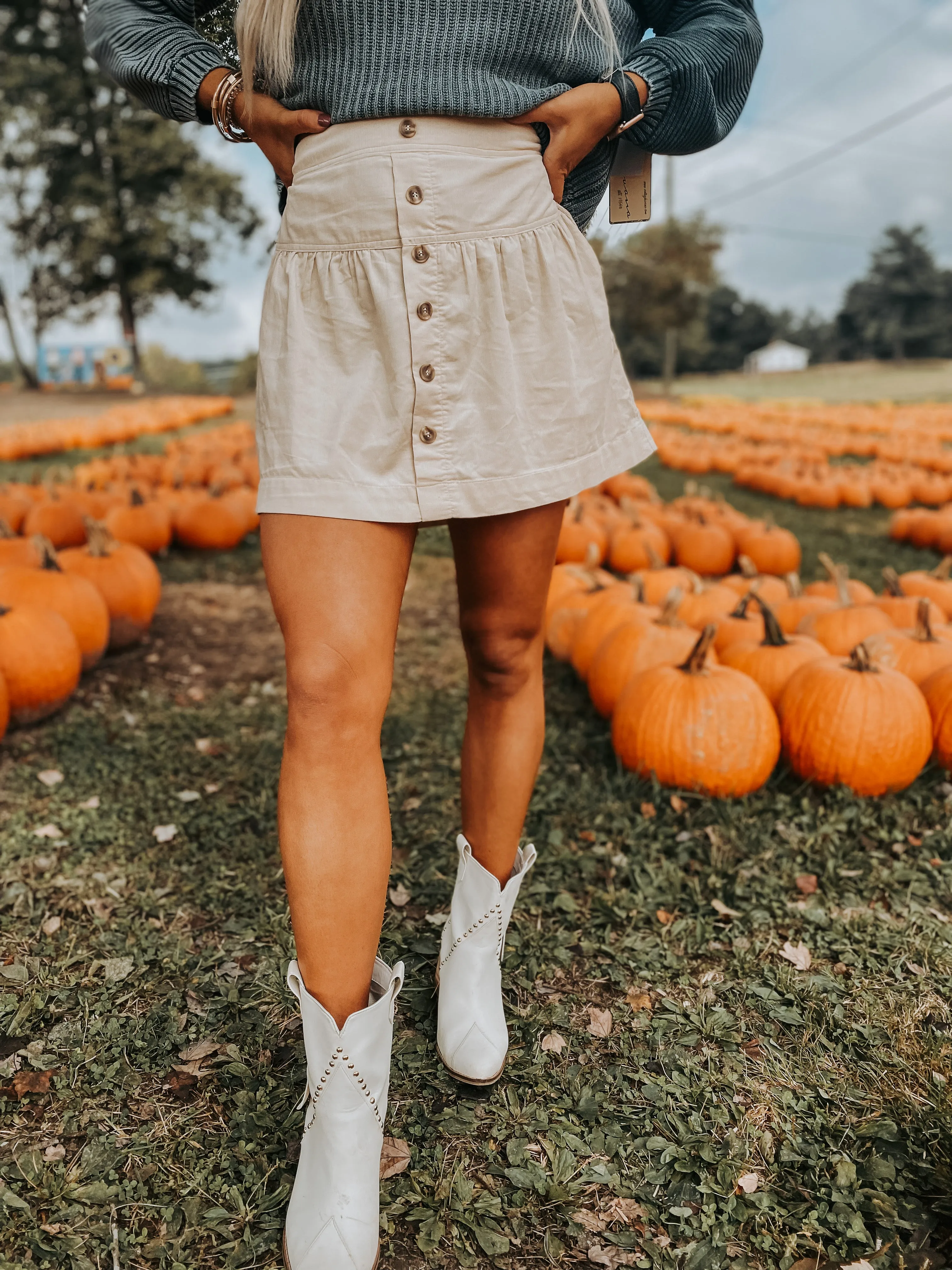 Beige Corduroy Button Up Mini Skirt