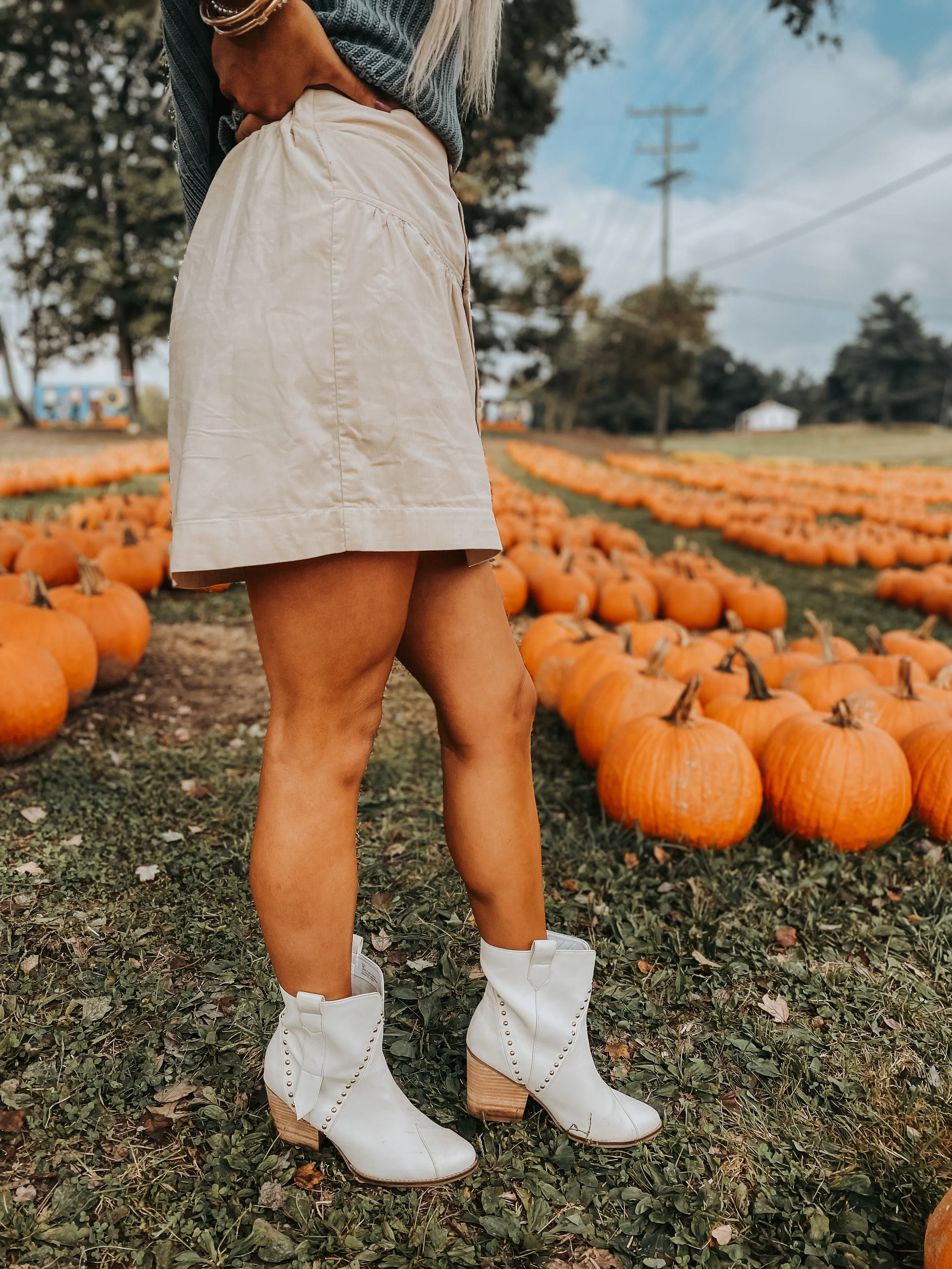 Beige Corduroy Button Up Mini Skirt