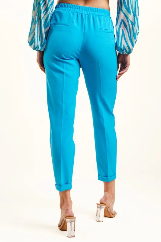 Blue 3/4 Solid Pants W Pockets