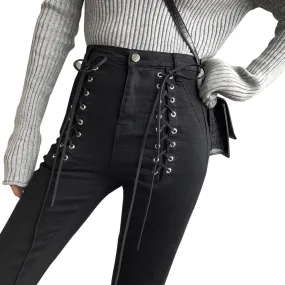 'Draco' Black Alt Lace Up Zip Ankle Pants