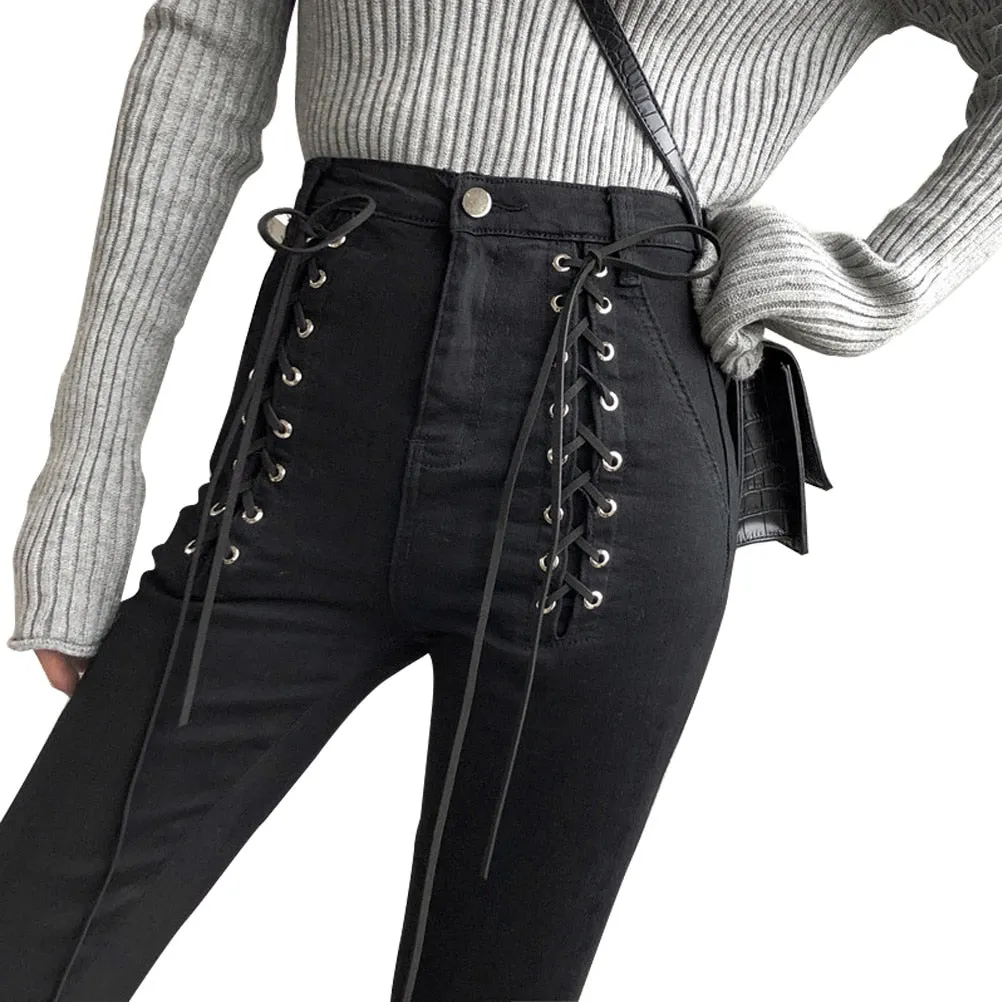 'Draco' Black Alt Lace Up Zip Ankle Pants