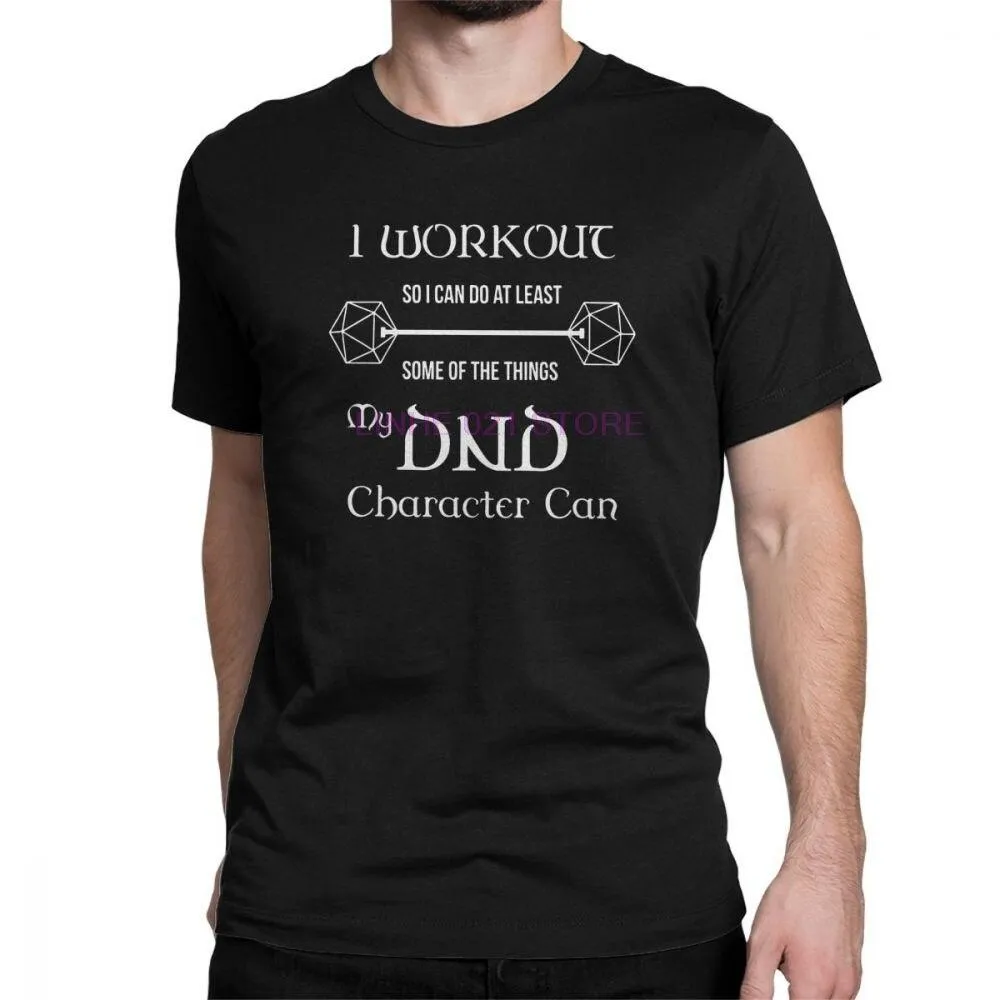 Dungeons And Dragons Gym Workout Dnd D20 Dice Weight Lifting T Shirt for Men Tops Tees 100% Cotton Crew Neck Funny T-Shirt Tops
