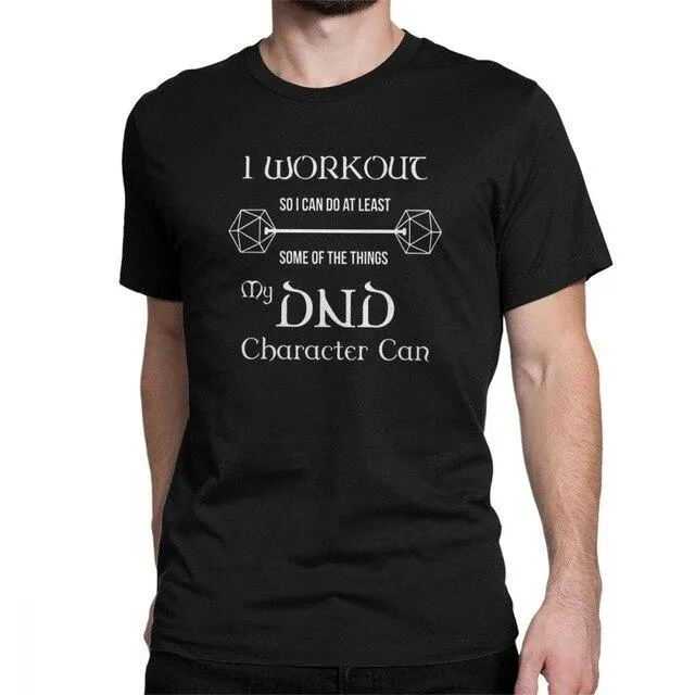 Dungeons And Dragons Gym Workout Dnd D20 Dice Weight Lifting T Shirt for Men Tops Tees 100% Cotton Crew Neck Funny T-Shirt Tops