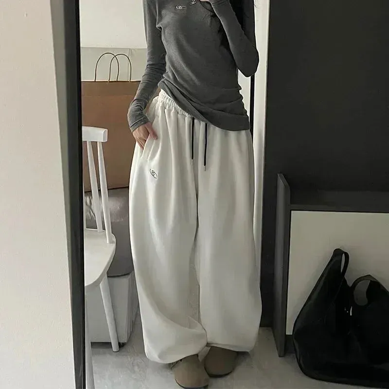 Getadme Fleeced Women's Sweatpants Winter Black Oversized Korean Brushed Pants Harajuku Fashion Kpop Vintage Trousers Casual