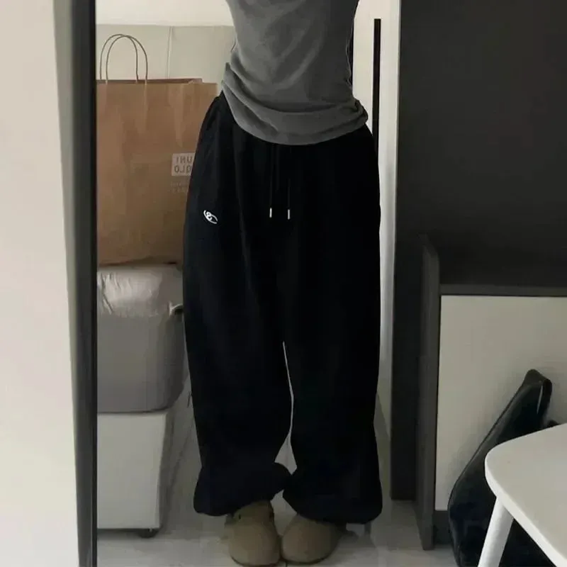 Getadme Fleeced Women's Sweatpants Winter Black Oversized Korean Brushed Pants Harajuku Fashion Kpop Vintage Trousers Casual