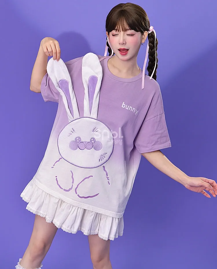 Kawaii Semi-Stereo Purple Cartoon Rabbit T-shirt
