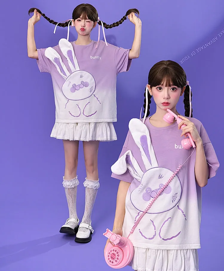 Kawaii Semi-Stereo Purple Cartoon Rabbit T-shirt