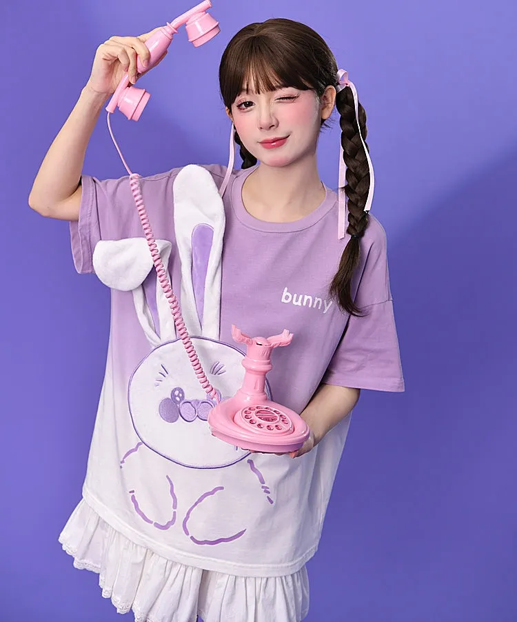 Kawaii Semi-Stereo Purple Cartoon Rabbit T-shirt