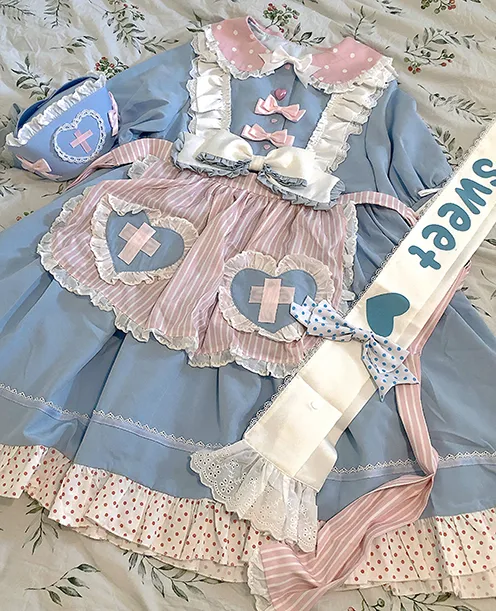 Kawaii Sweet Blue Short Lolita Dress Set