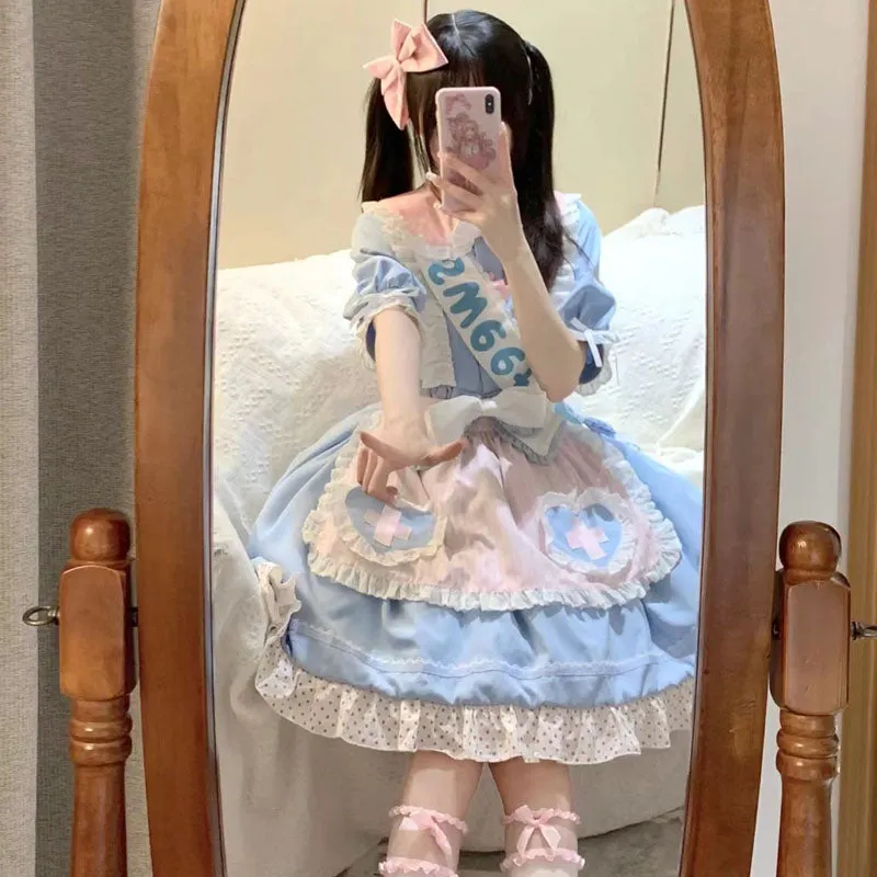 Kawaii Sweet Blue Short Lolita Dress Set