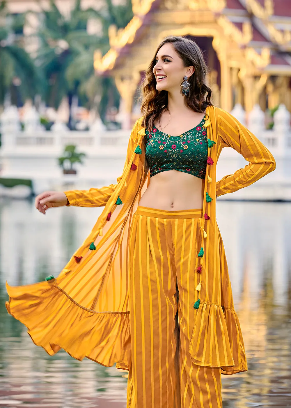 Lovely Yellow Exclusive Koti Style Co-Ords Palazzo Suit