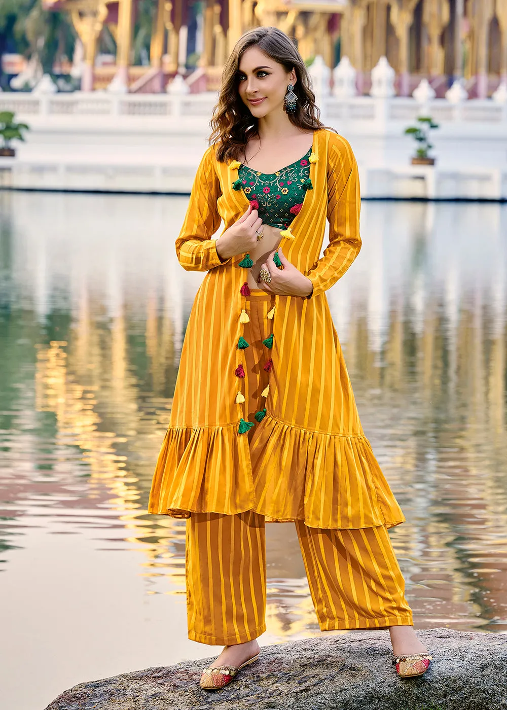 Lovely Yellow Exclusive Koti Style Co-Ords Palazzo Suit