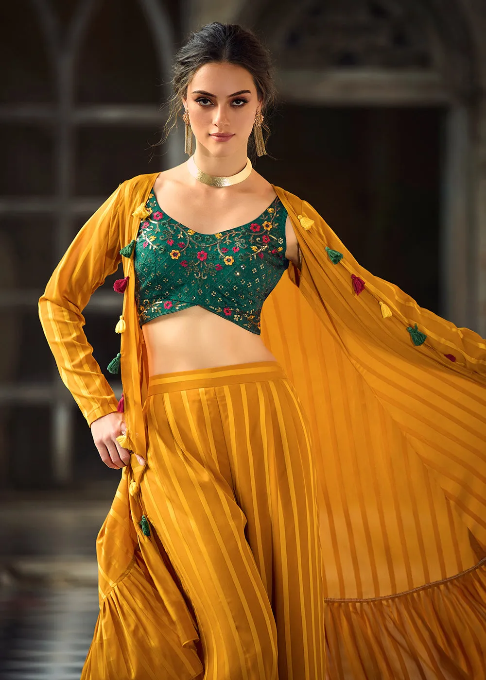 Lovely Yellow Exclusive Koti Style Co-Ords Palazzo Suit