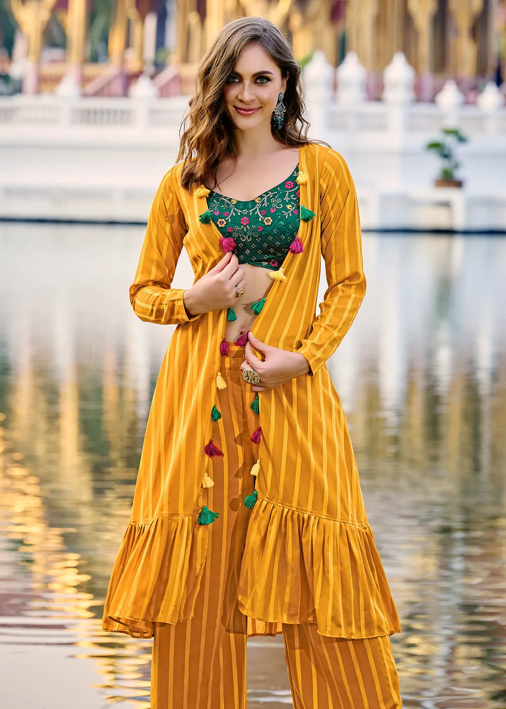 Lovely Yellow Exclusive Koti Style Co-Ords Palazzo Suit