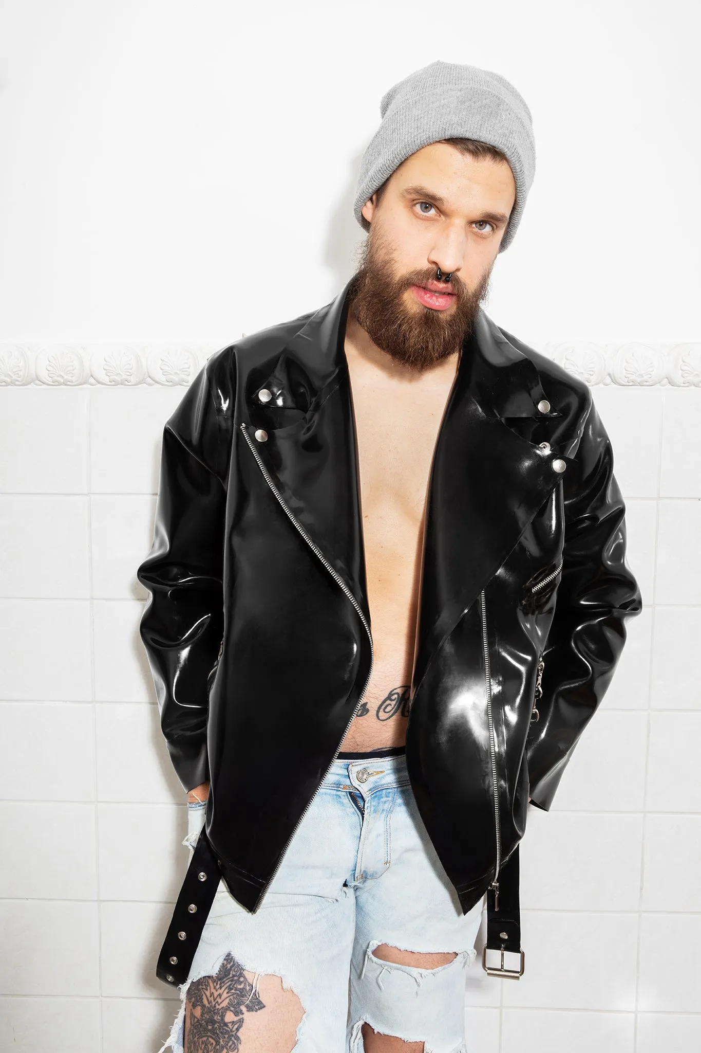 Men's Biker Jacket with Spikes & O-Rings