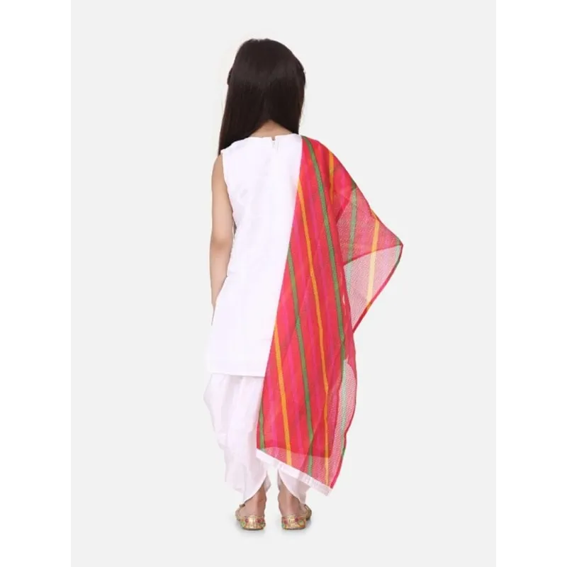 Silk Kurti Dhoti With Leheriya Dupatta For Girls