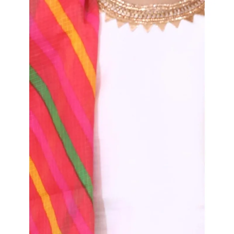 Silk Kurti Dhoti With Leheriya Dupatta For Girls