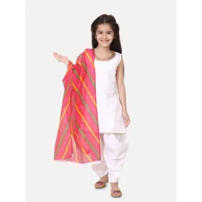 Silk Kurti Dhoti With Leheriya Dupatta For Girls
