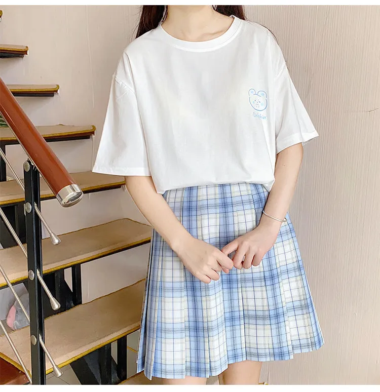 Summer Soft Girl Style Black Simple Bear Print T-shirt