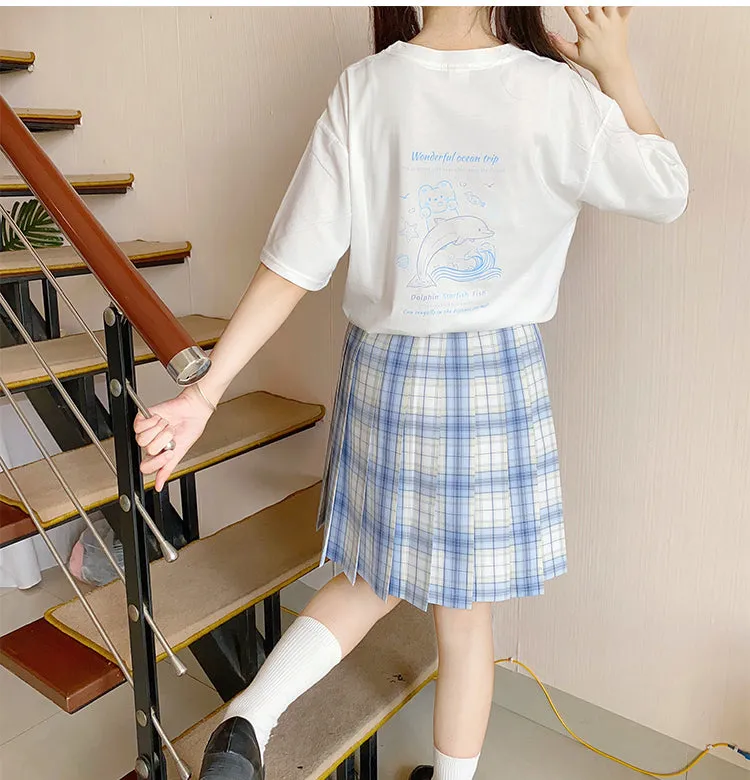 Summer Soft Girl Style Black Simple Bear Print T-shirt