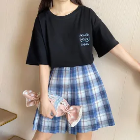 Summer Soft Girl Style Black Simple Bear Print T-shirt