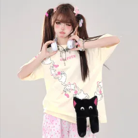 Summer Sweet Cool Girl Style Cartoon Cat Print T-shirt