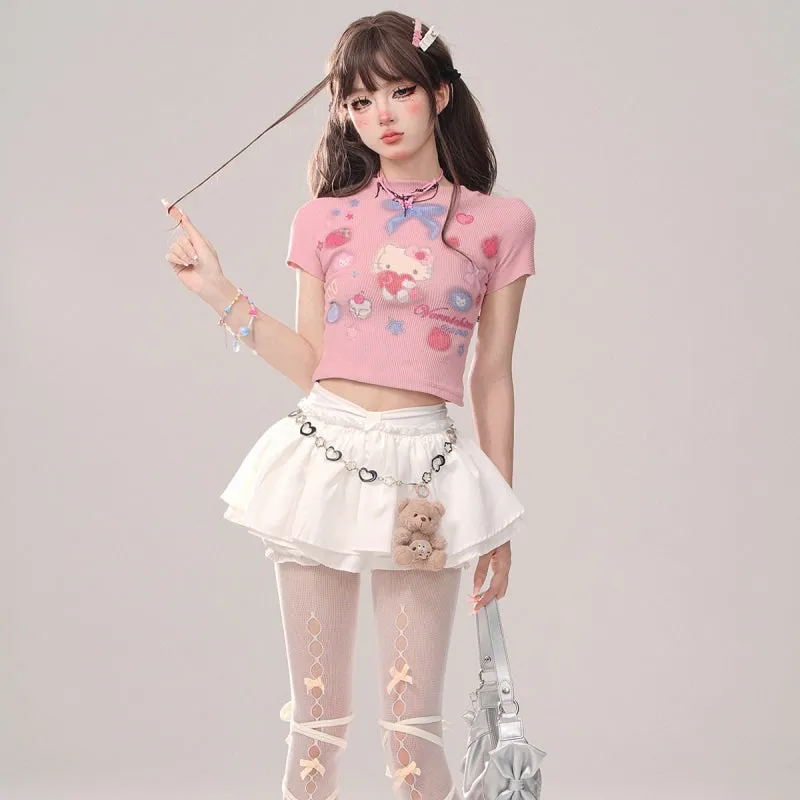 Sweet Girl Style Pink Navel-Baring T-shirt