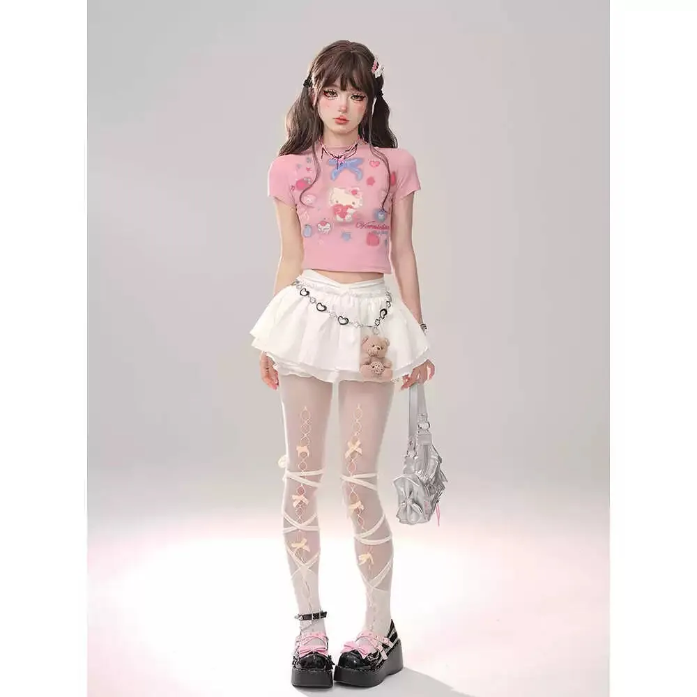 Sweet Girl Style Pink Navel-Baring T-shirt