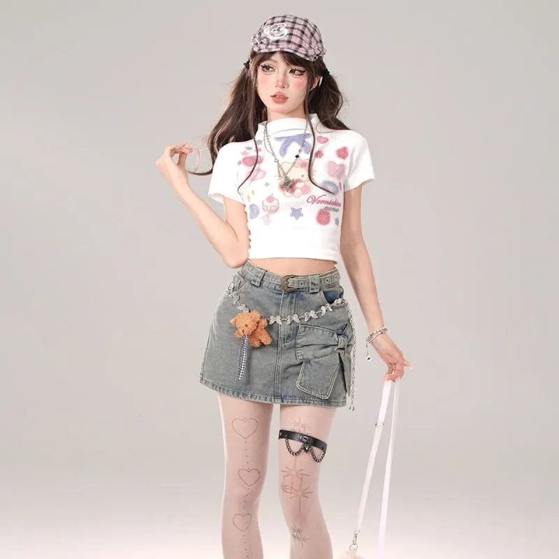 Sweet Girl Style Pink Navel-Baring T-shirt