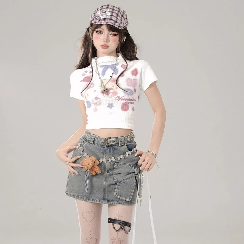 Sweet Girl Style Pink Navel-Baring T-shirt