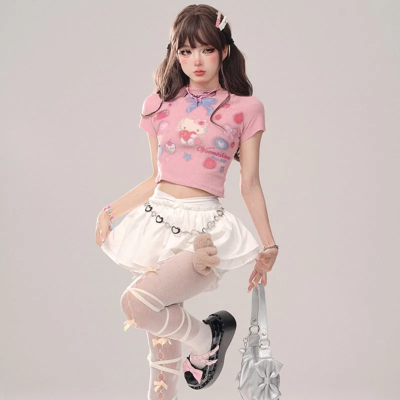 Sweet Girl Style Pink Navel-Baring T-shirt