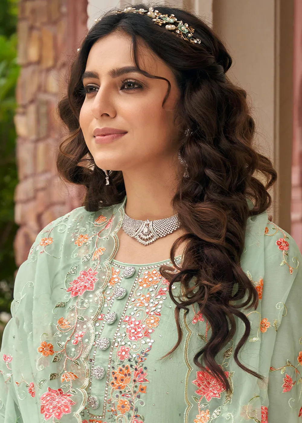 Viscose Silk Embroidered Radiant Pastel Green Pant Salwar Suit